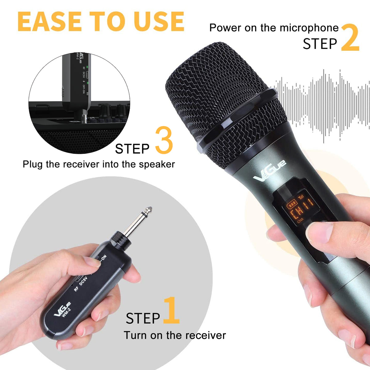 VeGue Wireless Microphone, Metal Dual Professional UHF Cordless Dynamic Mic  Handheld Microphone System for Home Karaoke Party, Meeting, Church, DJ