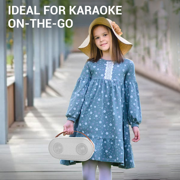 Mini Karaoke Machine with 2 Wireless Microphone, Portable Bluetooth Speaker with Stereo Sound Bass with LED Lights for Girl &Boy Age 4-12, Home Party and Gifts